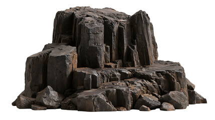 Jagged dark basalt rock formation with vertical columnar jointing and rough texture © Maria