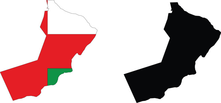 oman map flag on map. two different style map. silhouette and outline style.cut for circuit vinyl cut. laser cut. commercial use	
