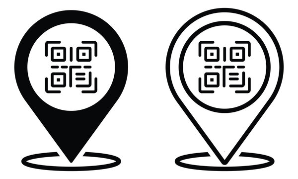 QR code scan icon set. Flat style location scanning silhouette and outline symbol graphic design. Vector illustration.