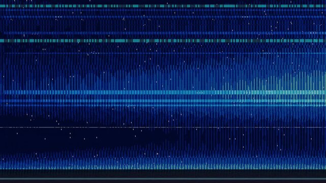 Abstract dark blue crt scanline texture with digital glitch distortion. Cyan electronic pixel pattern creates a vintage retro analog screen look.
