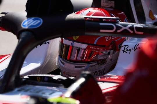 BAKU, AZERBAIJAN - SEPTEMBER 2026: Charles Leclerc sits in his Scuderia Ferrari F1 cockpit wearing a red helmet during the Formula 1 Azerbaijan Grand Prix 2026