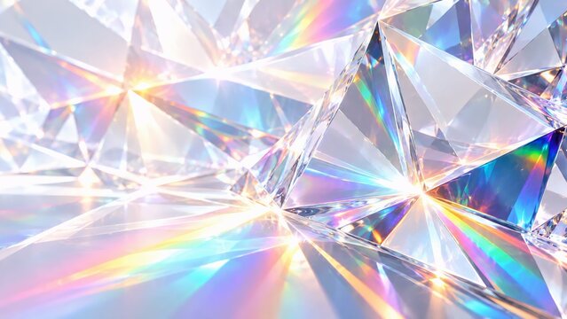 Abstract geometric crystal facets reflecting vibrant rainbow spectrum