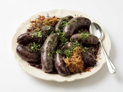 Plat de boudin noir alsacien sur chou rouge confit 