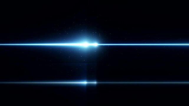 Glowing blue laser light lines moving on black background