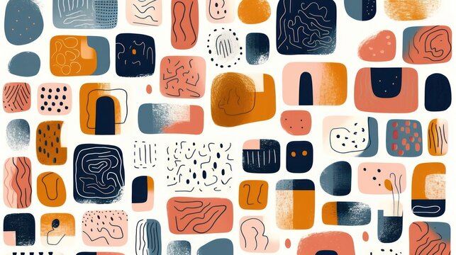 Abstract Organic Shapes Pattern with Textured Elements.