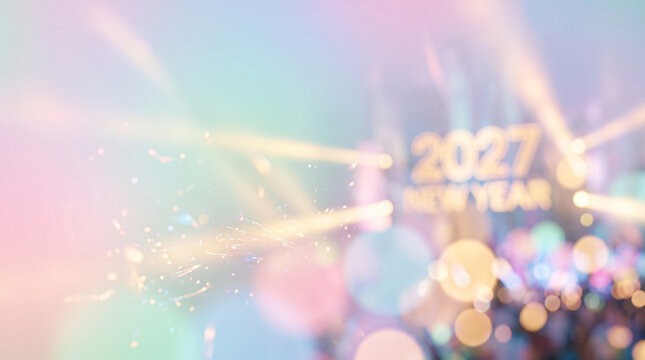 Pastel abstract background with 2027 New Year text and sparkling light rays
