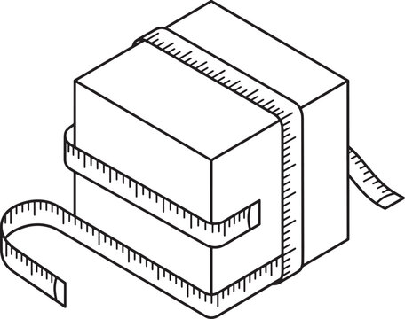 Isometric box being measured with a flexible tape measure, linear vector illustration for logistics and shipping concepts