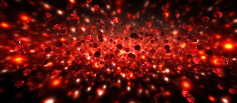 Abstract Red Bokeh Lights Background with Glowing Particles.