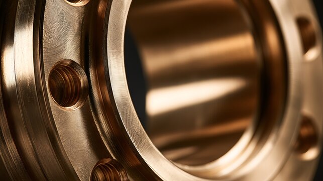 Close up view of a polished industrial metal flange component.