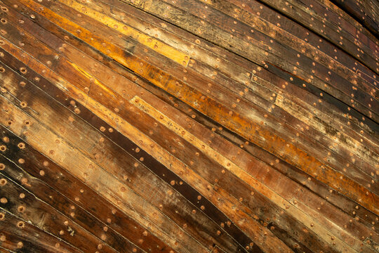 Diagonal wooden planks on ship hull, Mandvi, India