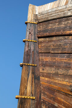 Close up of a wooden ship bow, Mandvi, India