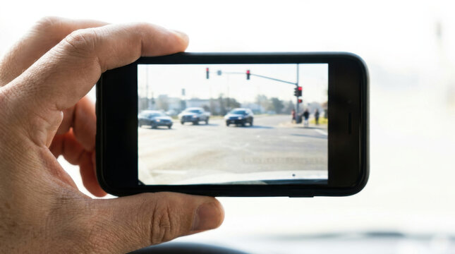 Smartphone hand traffic intersection road vehicle