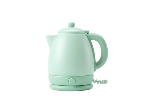 Modern Mint Green Electric Kettle Isolated on White Background for Kitchen Appliance Concept