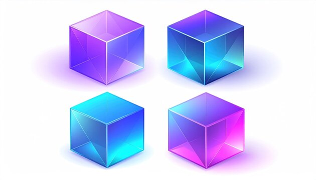 Glowing purple and blue crystal cubes on white background.