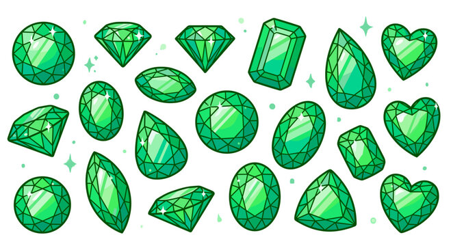 Green Emerald Gemstone Collection with Sparkling Faceted Cuts