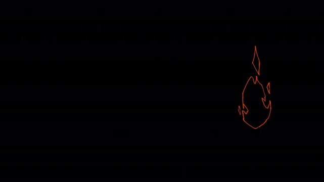 2D line art fire animation spinning in a perfect circular motion. Looped animation with alpha channel transparent background (RGB+Alpha) for easy compositing. Minimalist flame VFX element.
