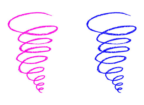 Pink and Blue Spiral Tornado Doodle Lines in Hand Drawn Style