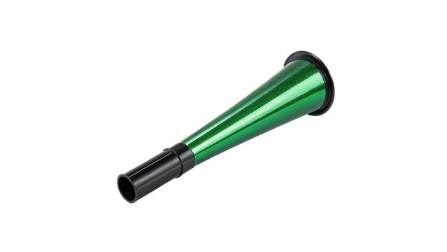 Metallic green party horn noise maker celebratory blower toy isolated on transparent background