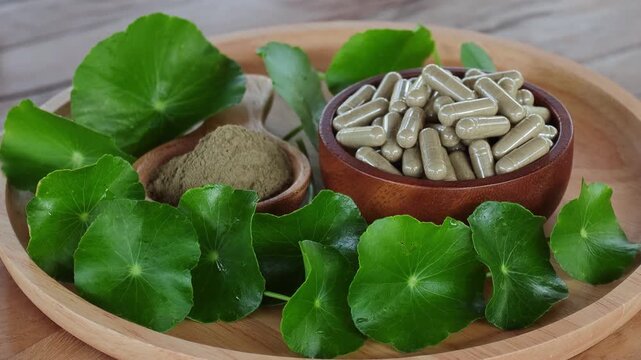 Centella asiatica (Gotu Kola), Gotu Kola powder, and Gotu Kola capsules herbs.