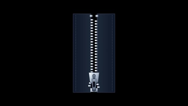 Metal zippers opening and closing isolated on transparent background