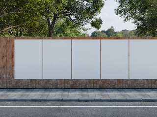 Blank hoarding with green trees and road view mockup © impro-studio