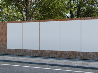 Blank white poster hoarding on urban street with trees mockup © impro-studio