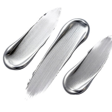 [Transparent Background PNG]Three shiny metallic silver paint strokes on white background
