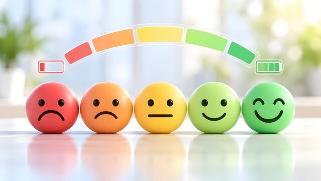 Customer Experience and Satisfaction Rating Scale with Colored Emotion Spheres