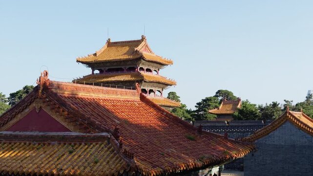 Traditional rooftops and imperial tower at Zhaoling Tomb