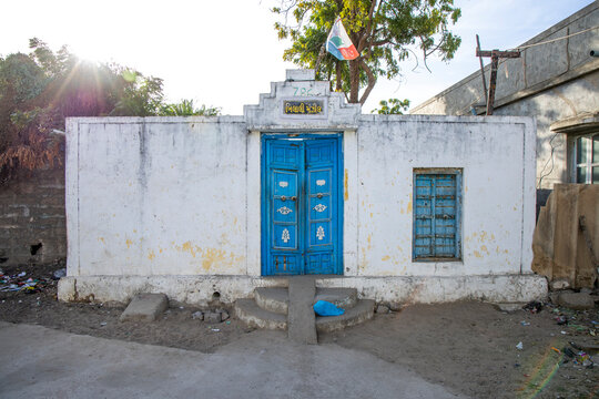 House with a blue door, Mandvi, India