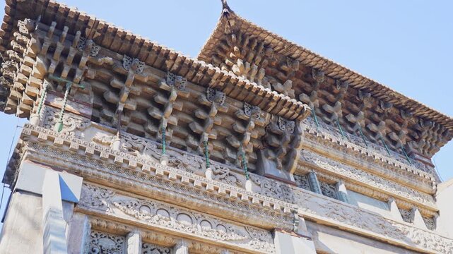 Close-up of carved stone archway roof at Zhaoling Tomb