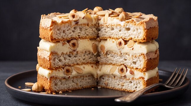 Almond Hazelnut Dacquoise Layer Cake with Cream