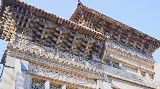 Close-up of carved stone archway roof at Zhaoling Tomb