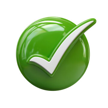 Glossy green checkmark symbol, circular approval icon with white tick, confirmation graphic for digital interfaces isolated PNG with Transparent Background