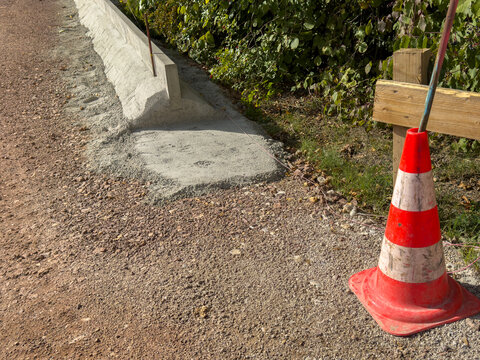 New Footpath Construction with Concrete Kerbstones and Bollard