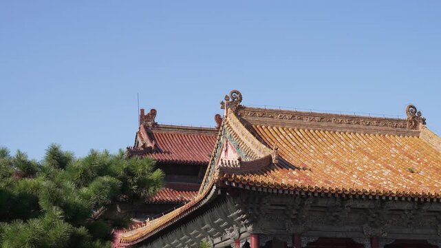 Traditional glazed tile roof at Zhaoling Tomb