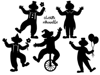 Silhouette collection of playful clowns in various poses © rahayu