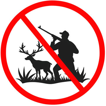 No hunting sign with a silhouette of a hunter and a deer on