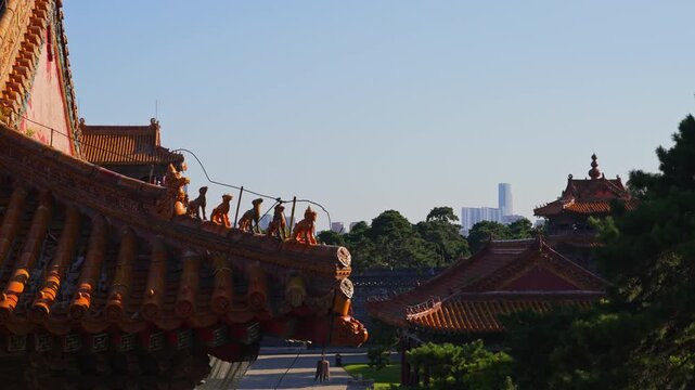 Traditional roofline overlooking Zhaoling Tomb courtyard
