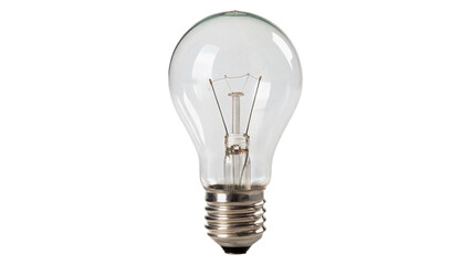 Classic clear glass electric light bulb with metallic filament screw base isolated on transparent background © Rosie Rogers
