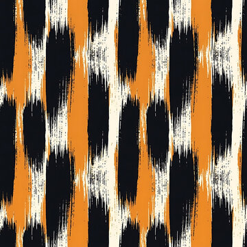 Grunge brush stroke vertical stripes seamless pattern with orange and black paint texture