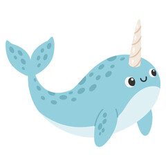 Cute Narwhal on White Background Hand Drawn Illustration © Andy Illustrator