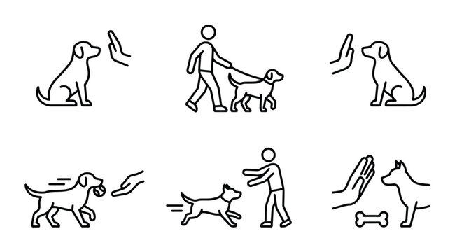 Dog Training Icons, Pet Care Symbols, Canine Commands, Animal Behavior Graphics