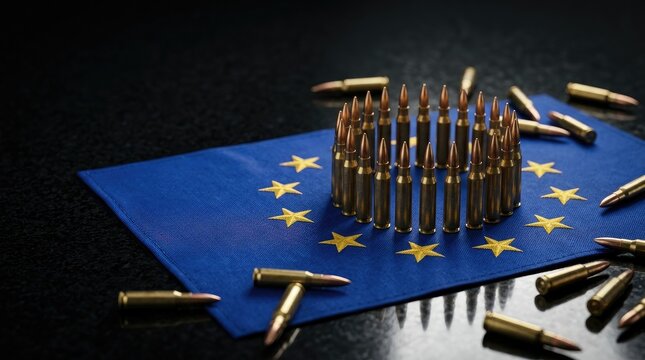 European Union flag with ammunition bullets representing defense and security