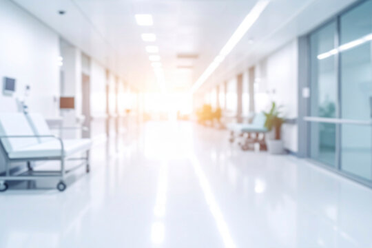 Blurred hospital and clinic interior for background. Abstract blur hospital corridor defocused Medical background.