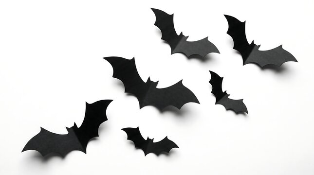 Paper cutout black bats isolated on white background