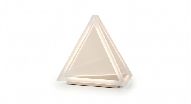 Minimalist geometric pyramid table lamp with frosted glass panels and warm internal illumination on a white background