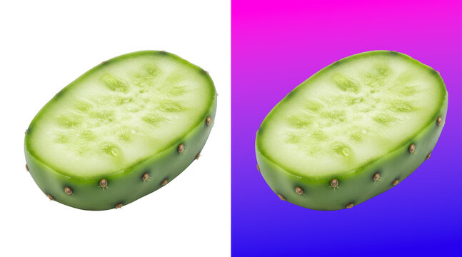Fresh sliced cucumber halves with seeds