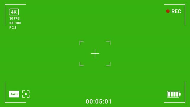 Camera Viewfinder HUD Overlay on Green Screen with 4K REC Battery Focus and Camera Settings