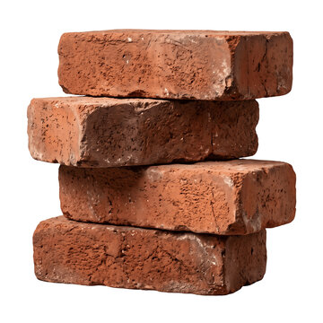 A stack of weathered red bricks rests on transparent background